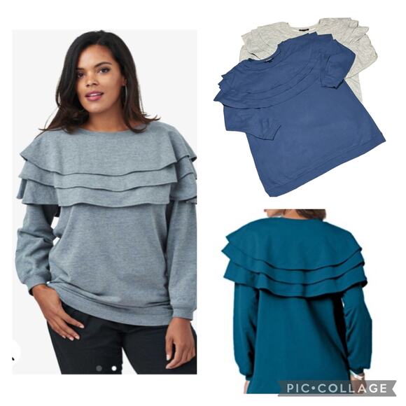 Roman’s Tiered Ruffle Sweatshirt bundle of two in gray and blue size 14/16 - Picture 1 of 11